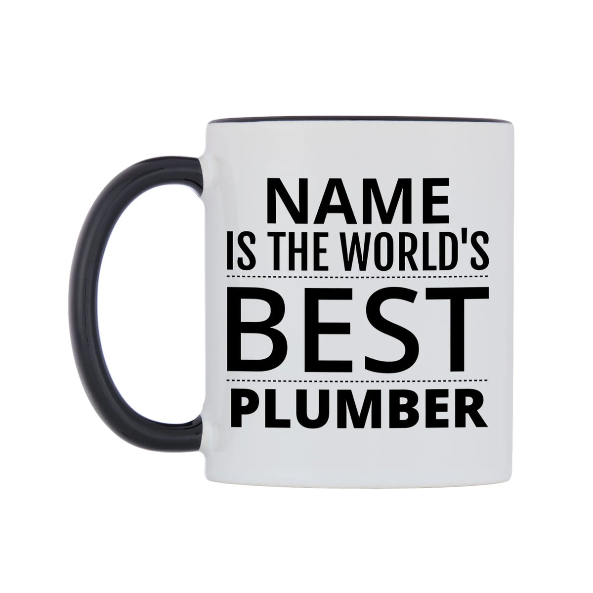 World's Best Personalised Mug — white 11oz gloss mug with a black inside and handle, right side, on a white background