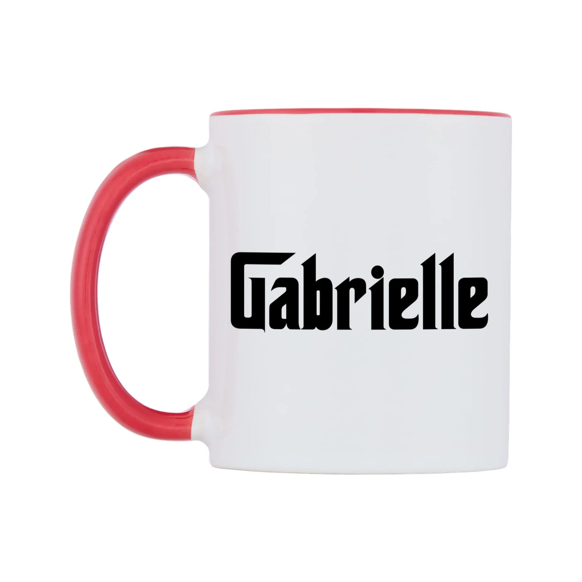 Gabrielle - Godfather Themed Mug — white 11oz gloss mug with a red inside and handle, right side, on a white background
