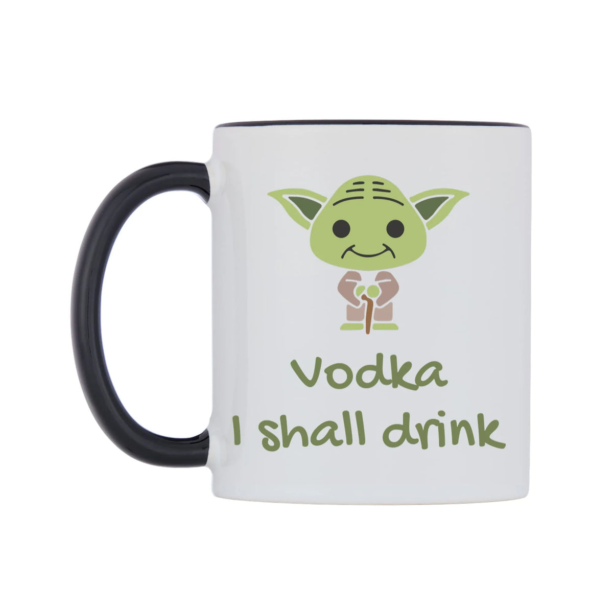 Vodka I shall drink Mug — white 11oz gloss mug with a black inside and handle, right side, on a white background