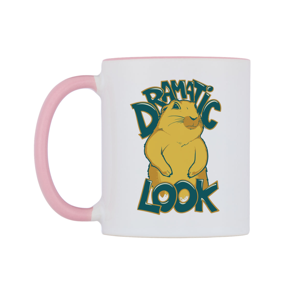 Dramatic Look Mug — white 11oz gloss mug with a pink inside and handle, right side, on a white background