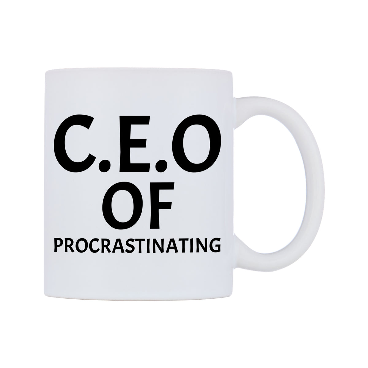 C.E.O of Procrastinating Mug — white 11oz gloss mug, left side, on a white background