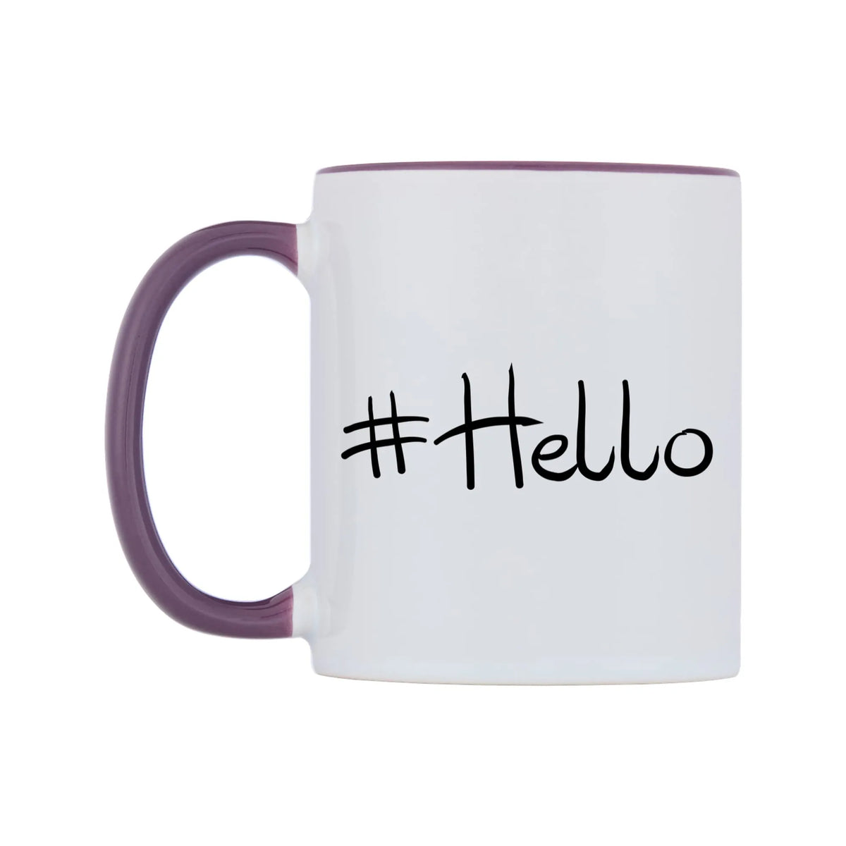 Hashtag Personalised Mug — white 11oz gloss mug with a purple inside and handle, right side, on a white background