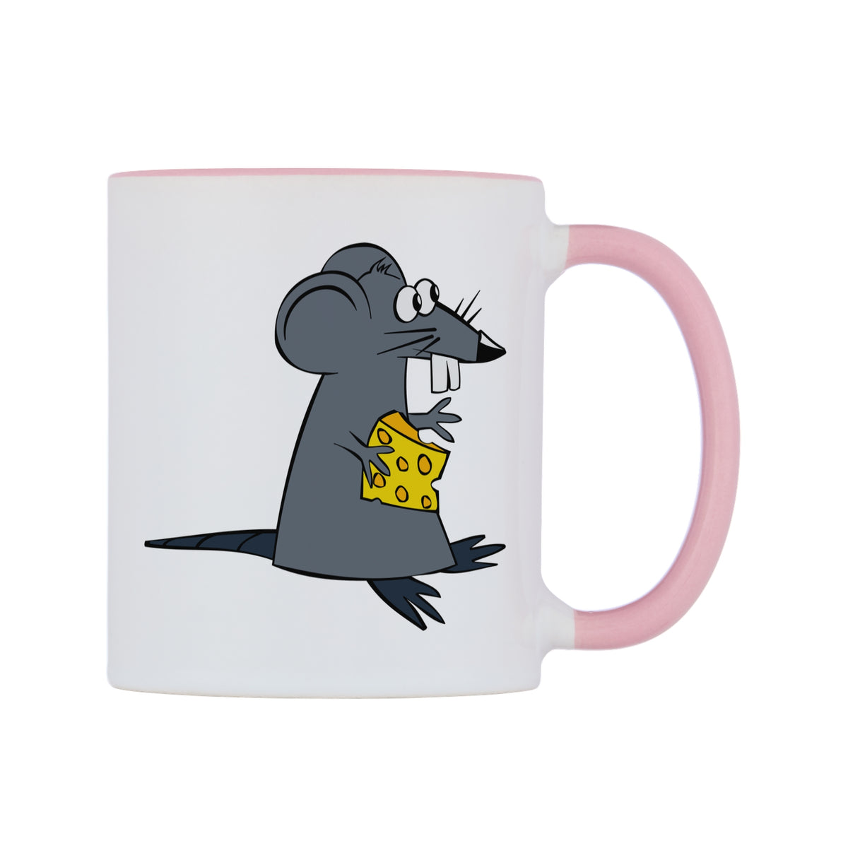 Cute Mouse Mug — white 11oz gloss mug with a pink inside and handle, left side, on a white background