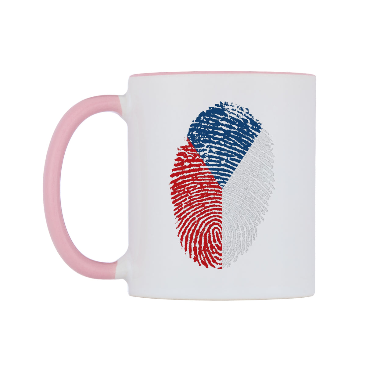 Czech Republic Finger Print Flag Mug — white 11oz gloss mug with a pink inside and handle, right side, on a white background
