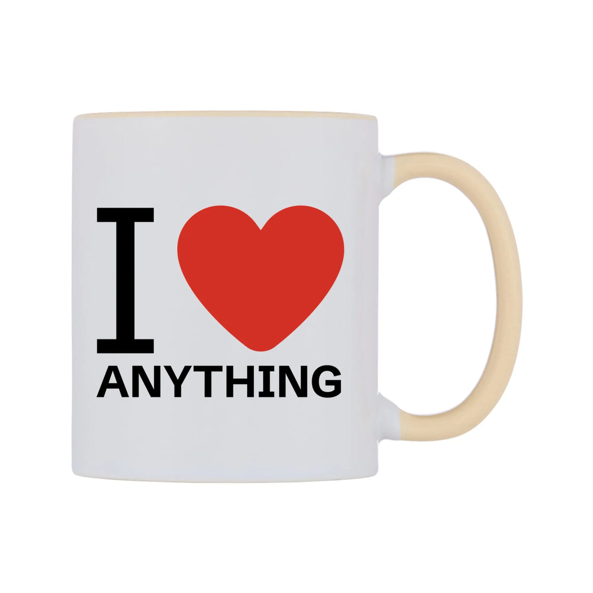 I Love Personalised Mug — white 11oz gloss mug with a beige inside and handle, left side, on a white background