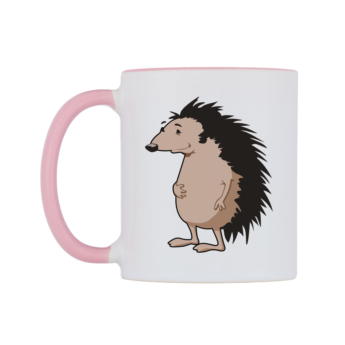 Cute Hedgehog Mug — white 11oz gloss mug with a pink inside and handle, right side, on a white background