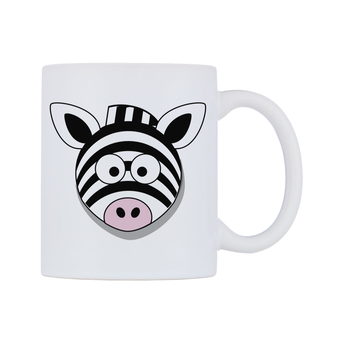 Cute Zebra Mug — white 11oz gloss mug, left side, on a white background
