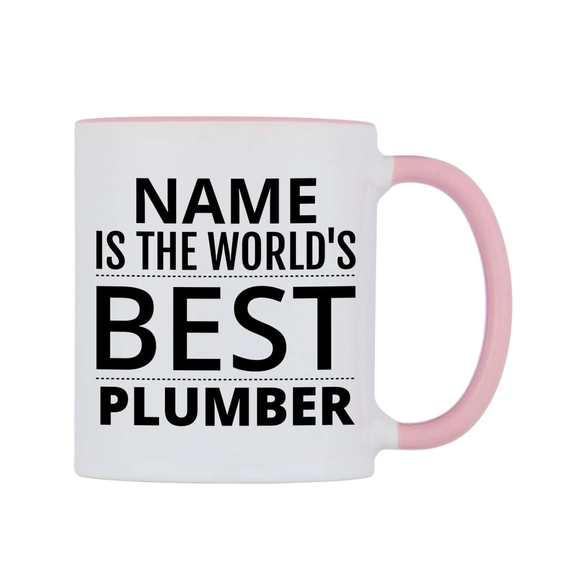 World's Best Personalised Mug — white 11oz gloss mug with a pink inside and handle, left side, on a white background
