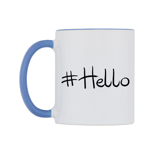 Hashtag Personalised Mug — white 11oz gloss mug with a cambridge blue inside and handle, right side, on a white background