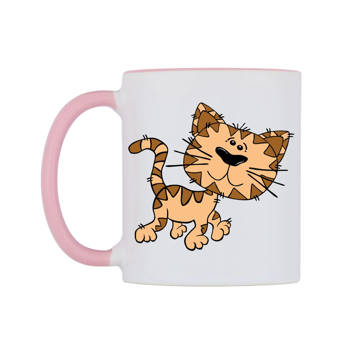 Cute Cat Mug — white 11oz gloss mug with a pink inside and handle, right side, on a white background