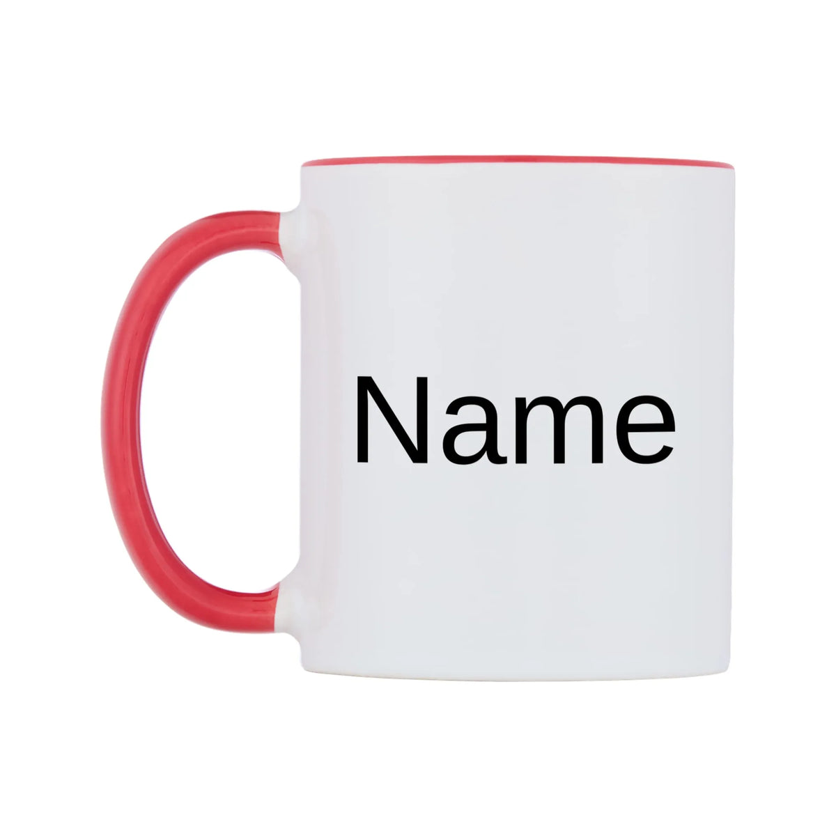 Name Personalised Mug — white 11oz gloss mug with a red inside and handle, right side, on a white background