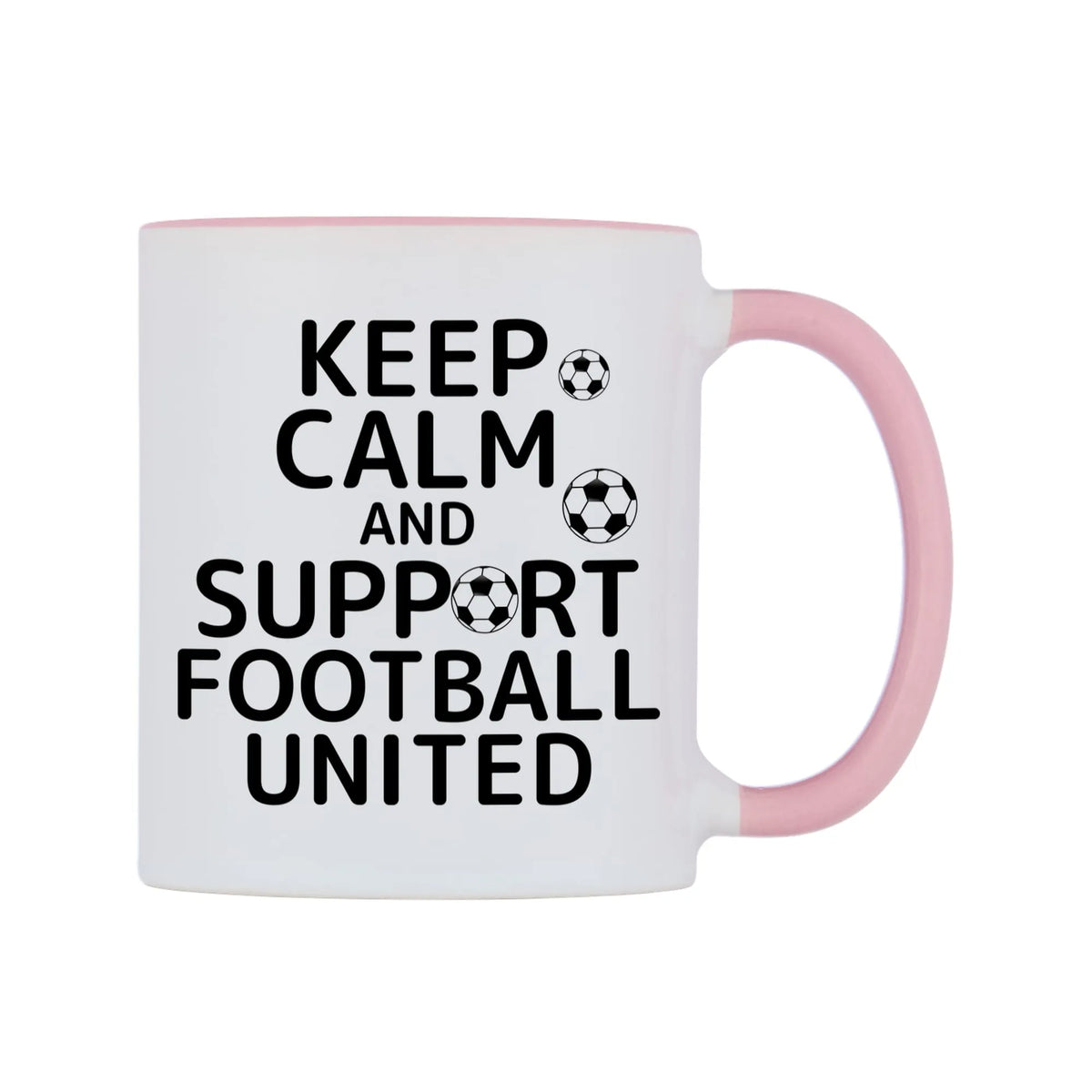 Keep Calm And Support Personalised Team Mug — white 11oz gloss mug with a pink inside and handle, left side, on a white background