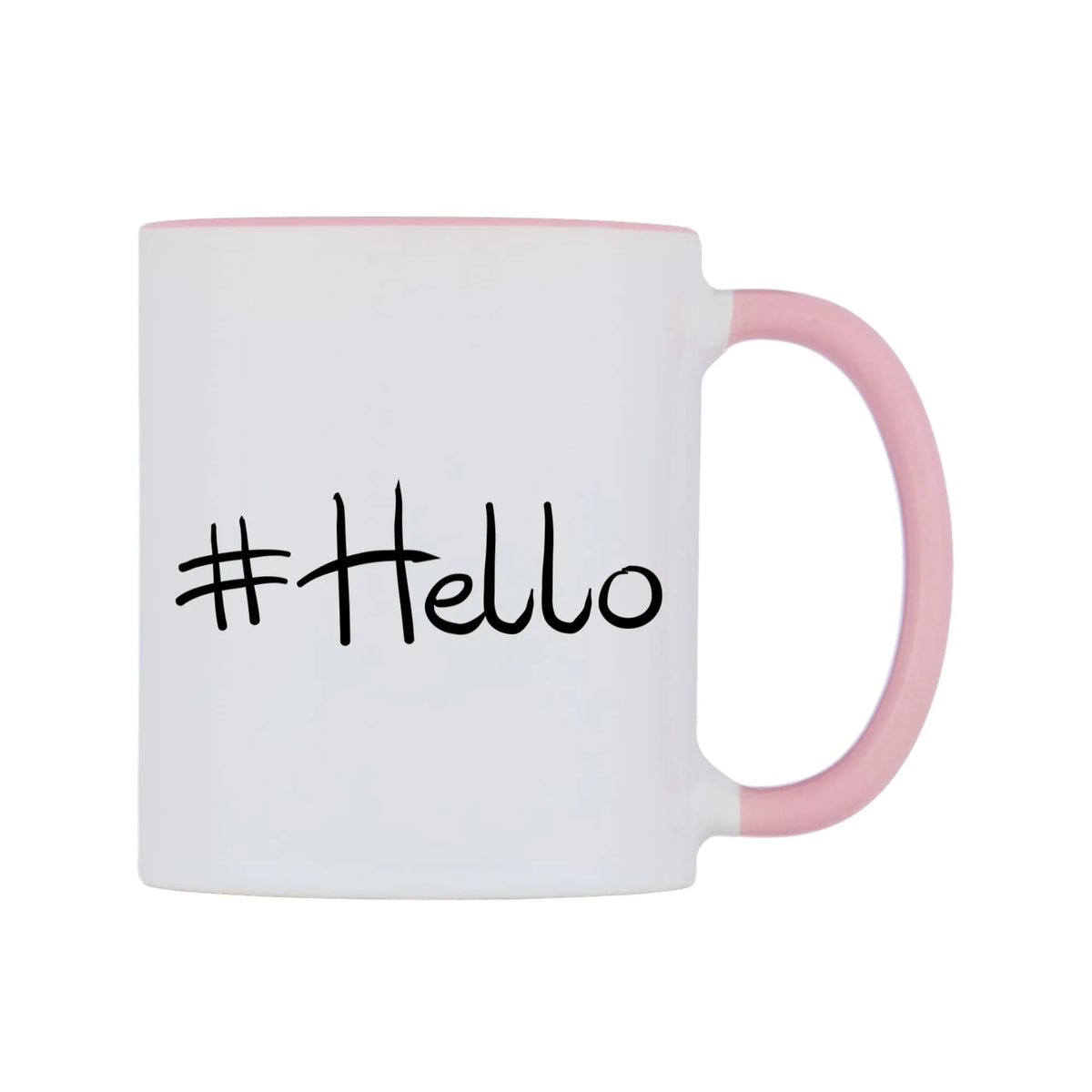 Hashtag Personalised Mug — white 11oz gloss mug with a pink inside and handle, left side, on a white background