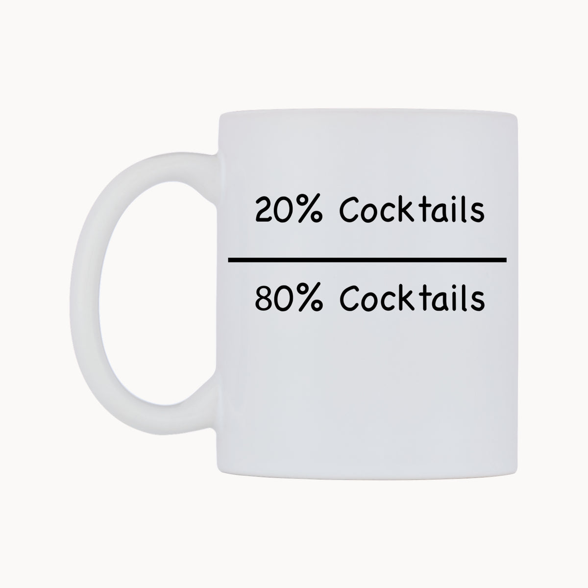 20% Cocktails & 80% Cocktails Mug — white 11oz gloss mug, right side, on a white background