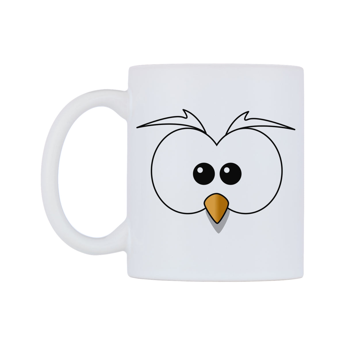 Cute Owl Mug — white 11oz gloss mug, right side, on a white background