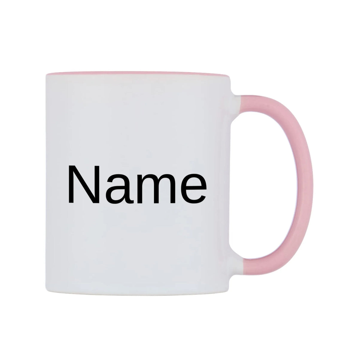 Name Personalised Mug — white 11oz gloss mug with a pink inside and handle, left side, on a white background