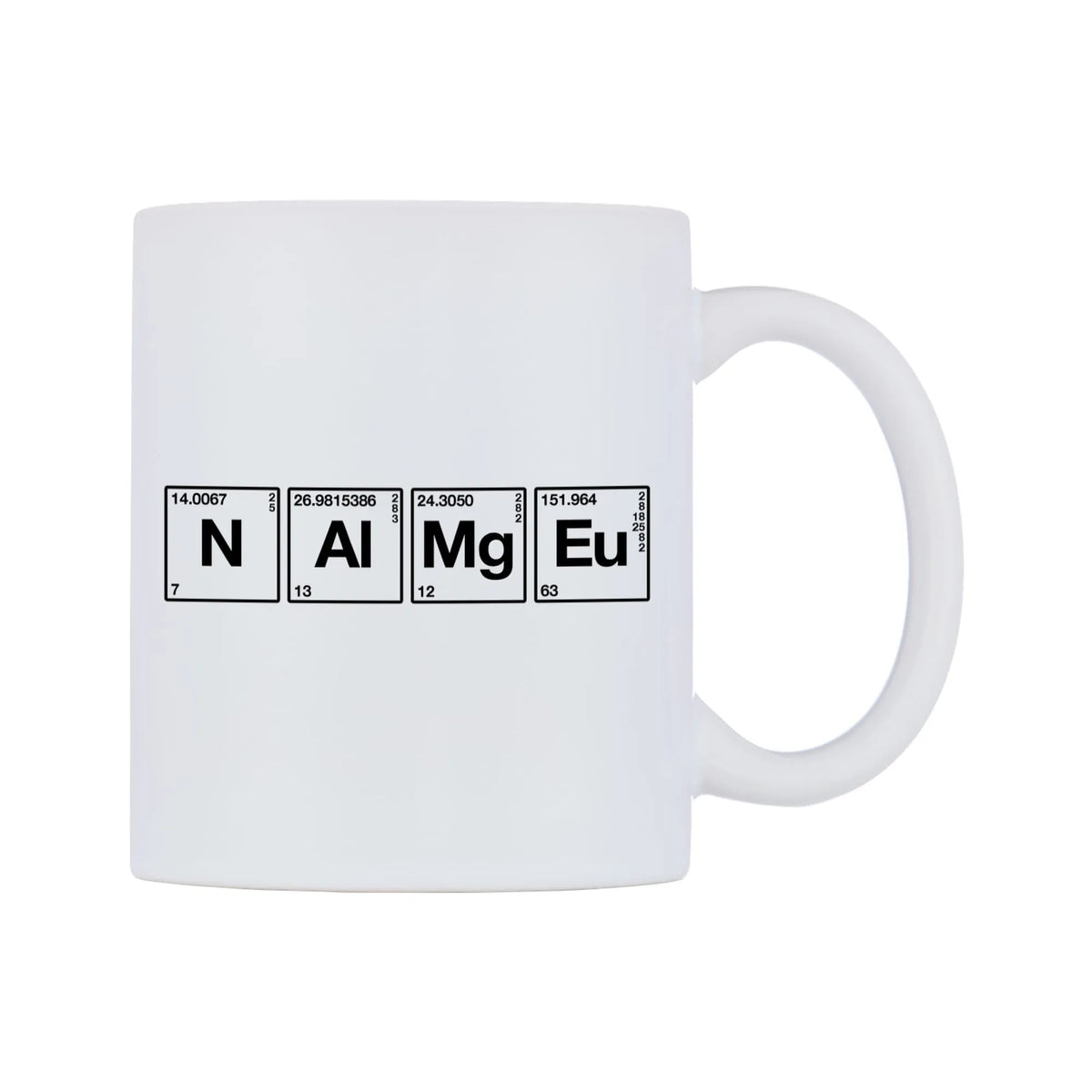 Chemistry Themed Personalised Mug — white 11oz gloss mug, left side, on a white background
