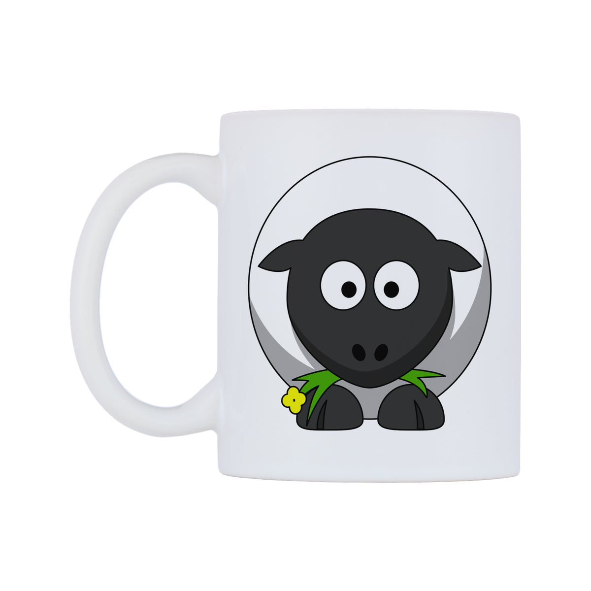 Cute Sheep Mug — white 11oz gloss mug, right side, on a white background