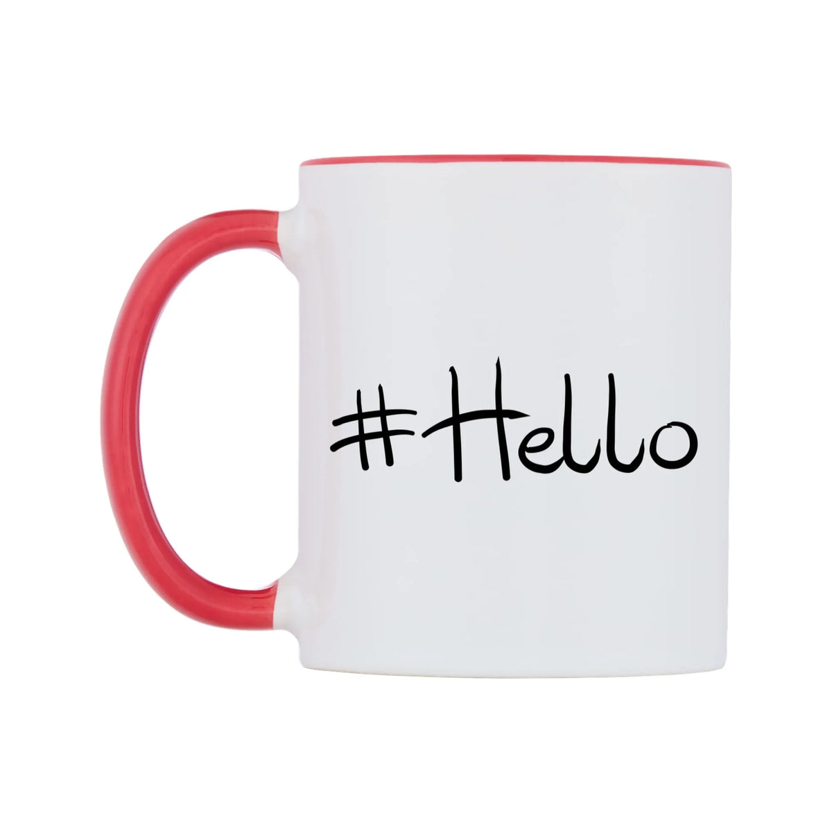 Hashtag Personalised Mug — white 11oz gloss mug with a red inside and handle, right side, on a white background