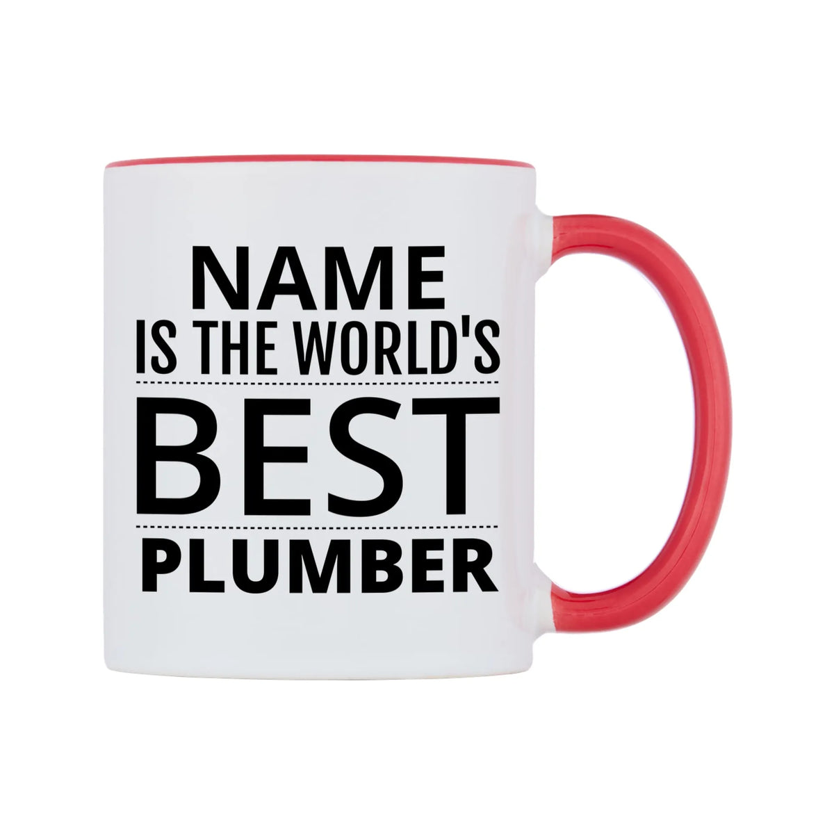 World's Best Personalised Mug — white 11oz gloss mug with a red inside and handle, left side, on a white background