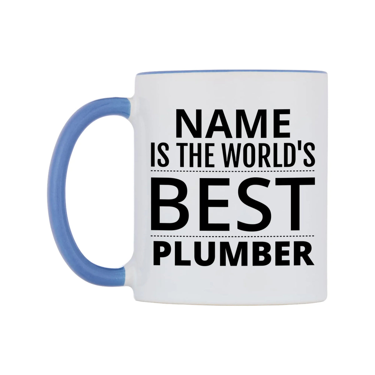 World's Best Personalised Mug — white 11oz gloss mug with a cambridge blue inside and handle, right side, on a white background