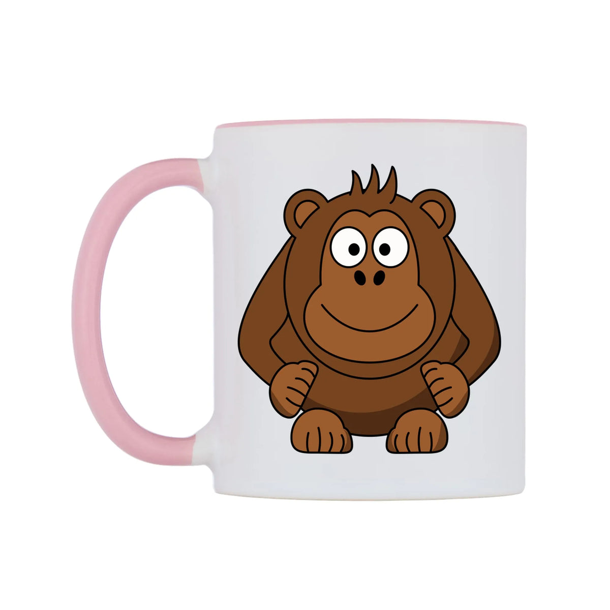 Cute Monkey Mug — white 11oz gloss mug with a pink inside and handle, right side, on a white background