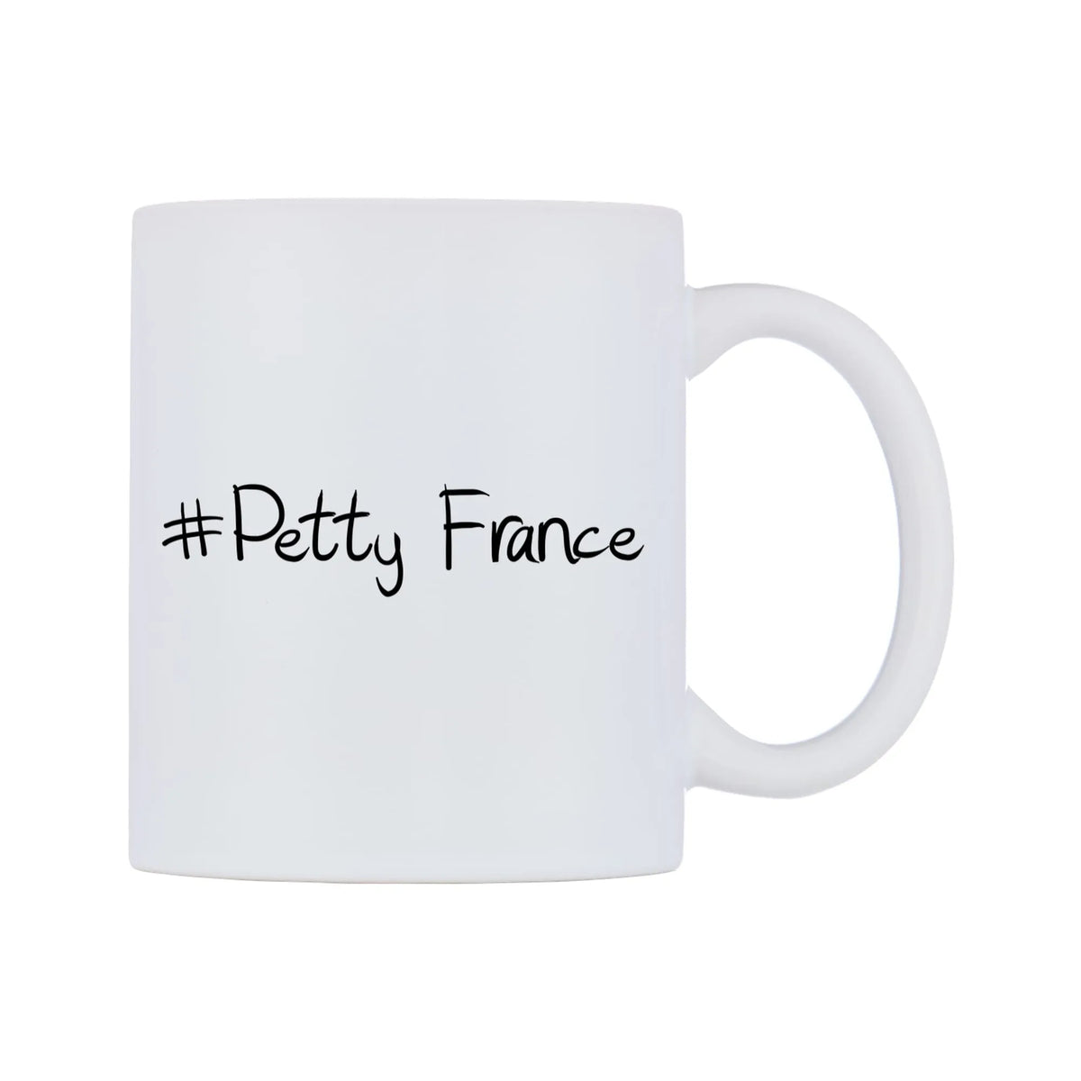 Petty France Mug — mug, left side, on a white background