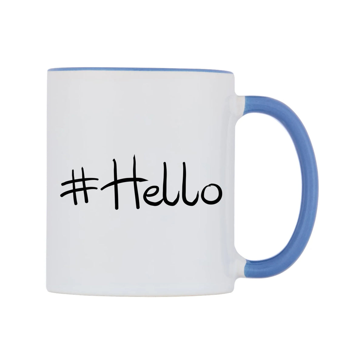 Hashtag Personalised Mug — white 11oz gloss mug with a cambridge blue inside and handle, left side, on a white background