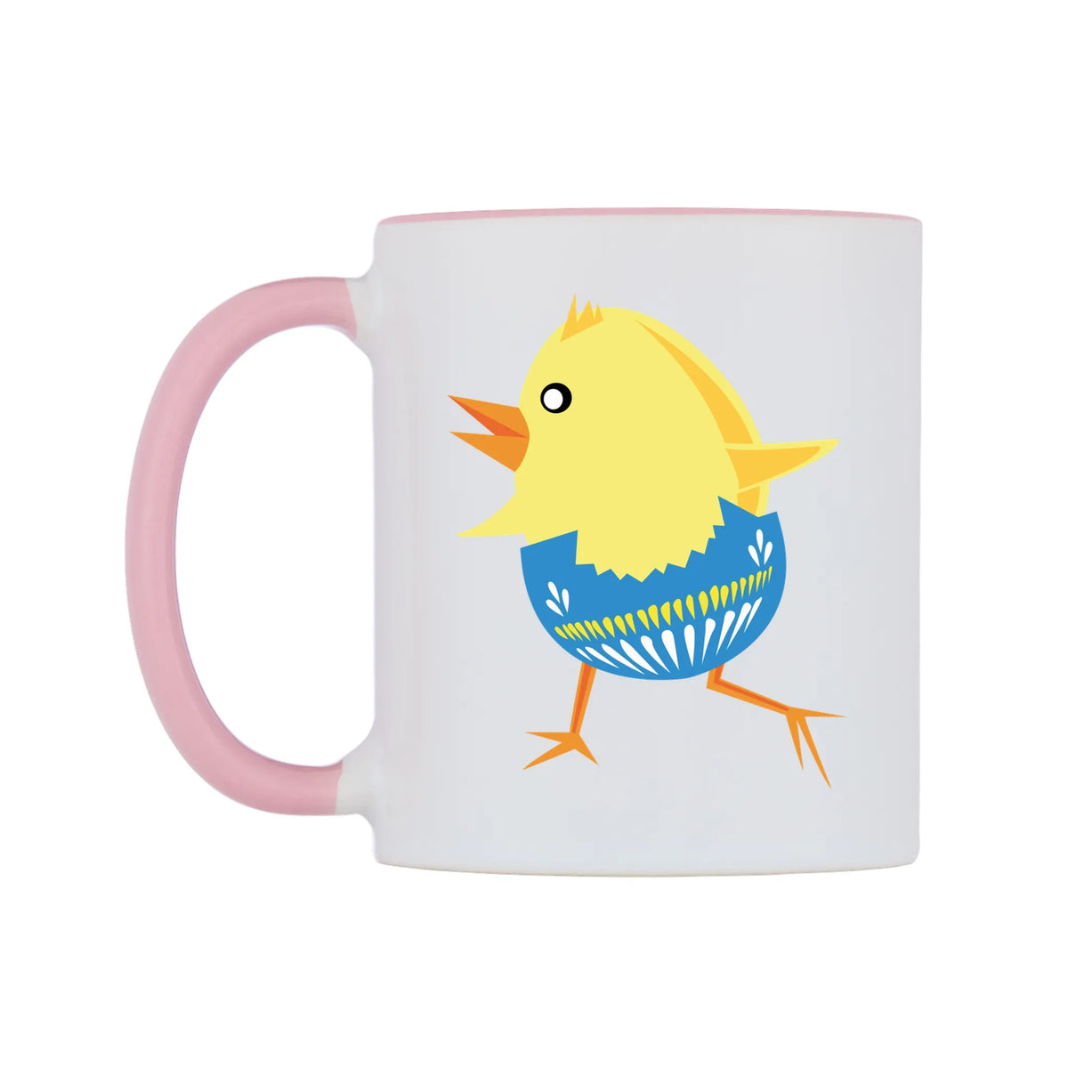 Smooth Walkin Easter Chick Mug — white 11oz gloss mug with a pink inside and handle, right side, on a white background