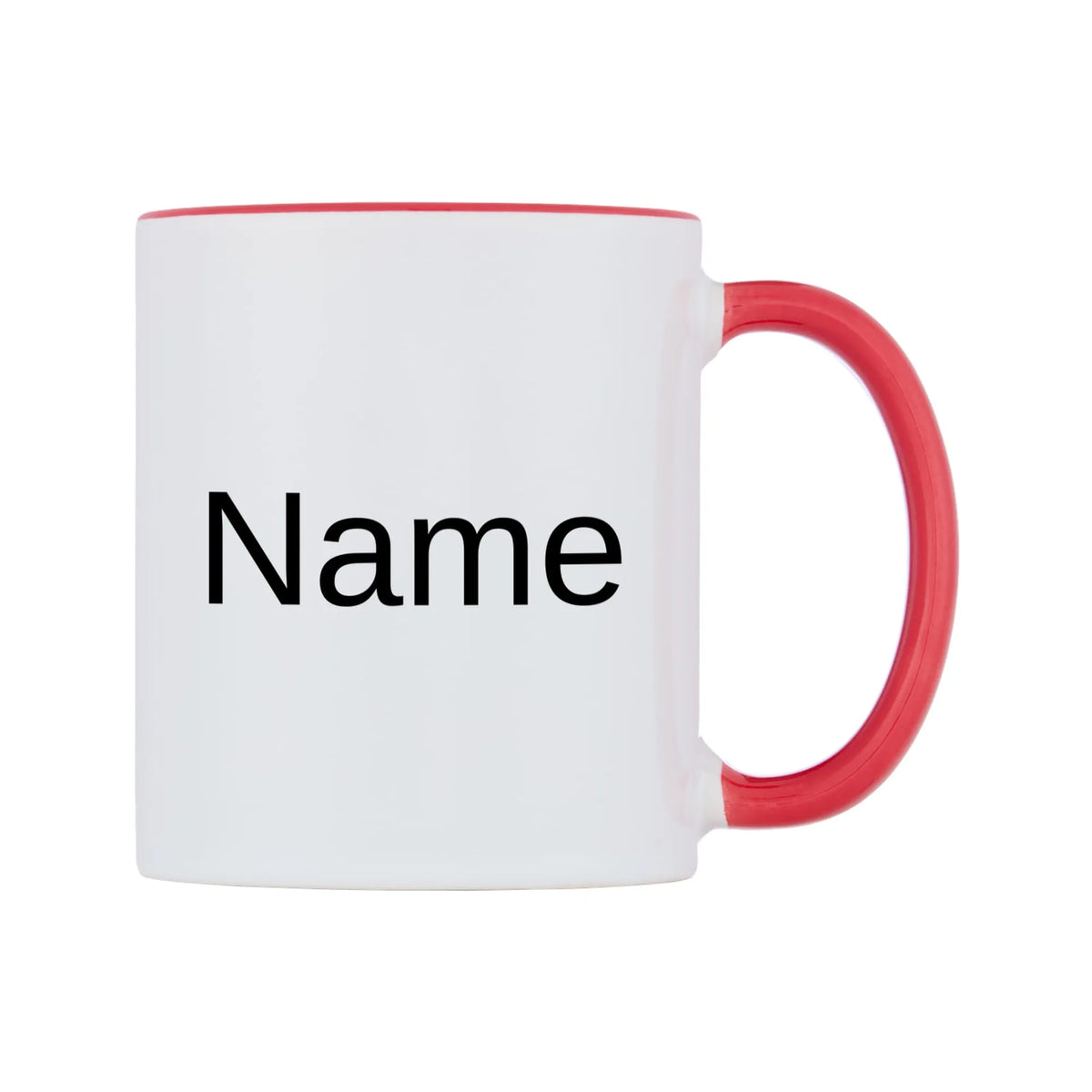 Name Personalised Mug — white 11oz gloss mug with a red inside and handle, left side, on a white background