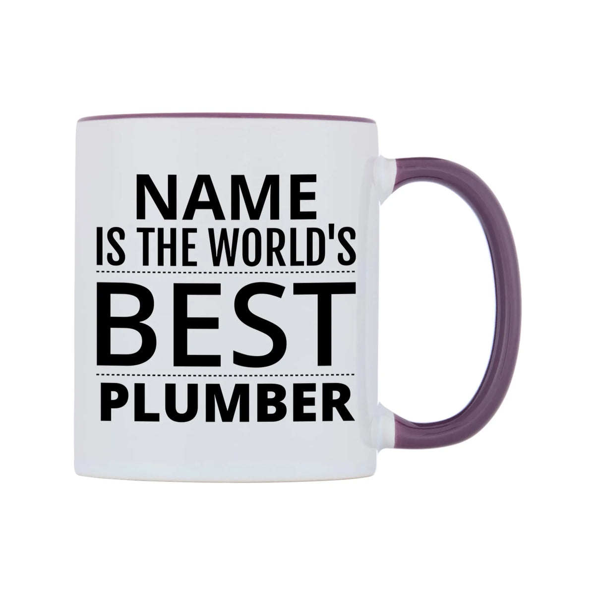 World's Best Personalised Mug — white 11oz gloss mug with a purple inside and handle, left side, on a white background