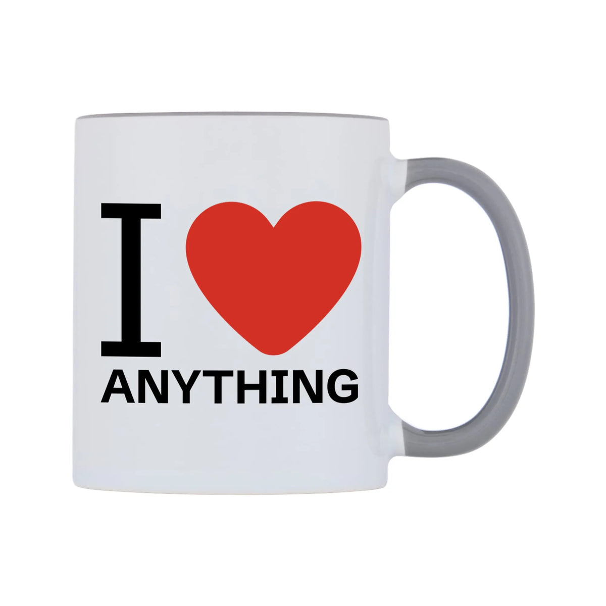 I Love Personalised Mug — white 11oz gloss mug with a grey inside and handle, left side, on a white background