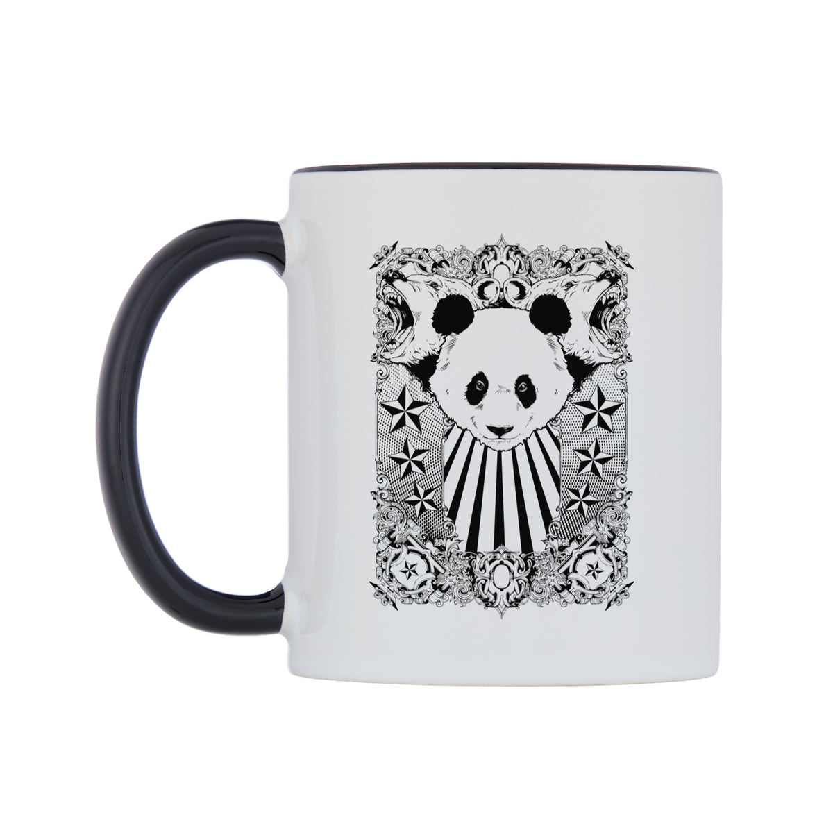 Panda Mug — white 11oz gloss mug with a black inside and handle, right side, on a white background