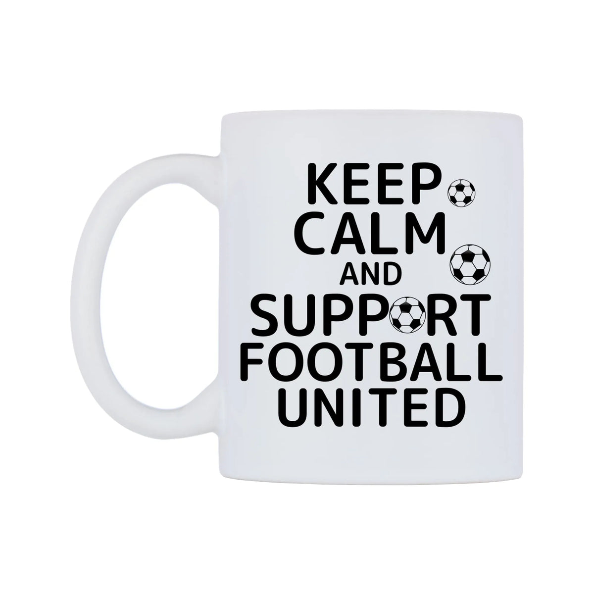 Keep Calm And Support Personalised Team Mug — white 11oz gloss mug, right side, on a white background