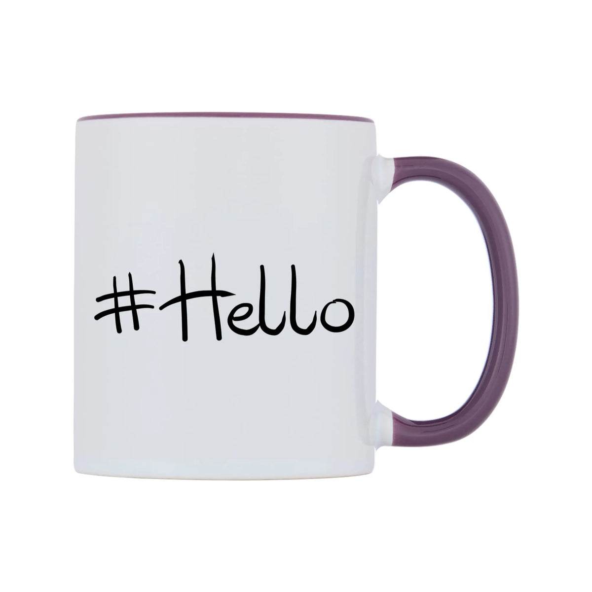 Hashtag Personalised Mug — white 11oz gloss mug with a purple inside and handle, left side, on a white background