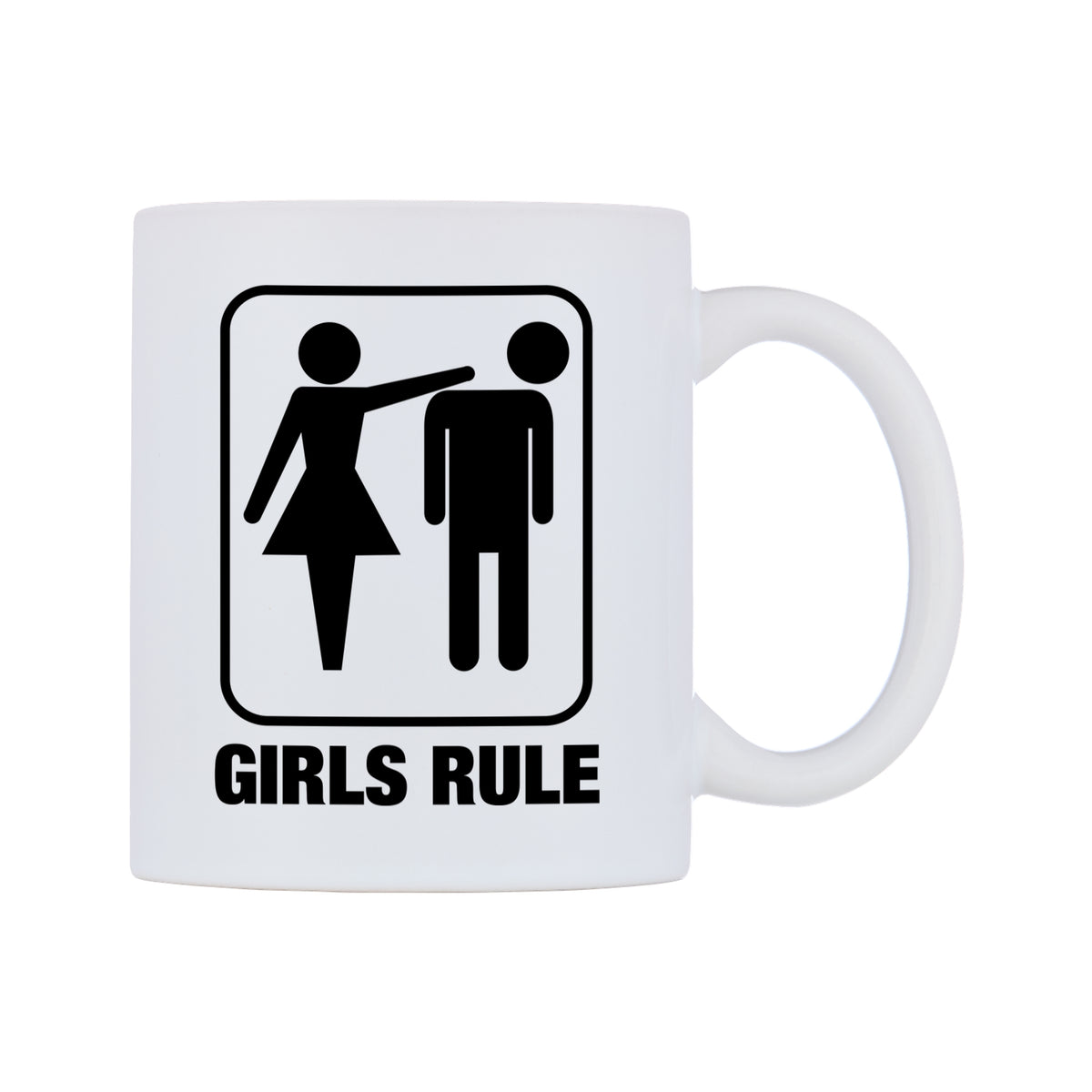 Girls Rule Mug — white 11oz gloss mug, left side, on a white background