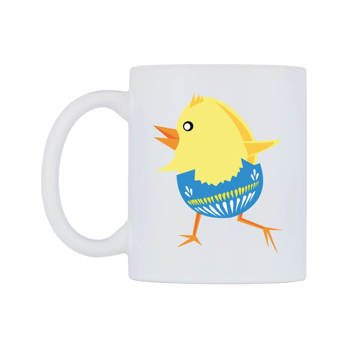 Smooth Walkin Easter Chick Mug — white 11oz gloss mug, right side, on a white background