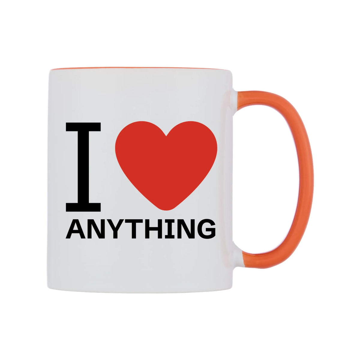 I Love Personalised Mug — white 11oz gloss mug with a orange inside and handle, left side, on a white background