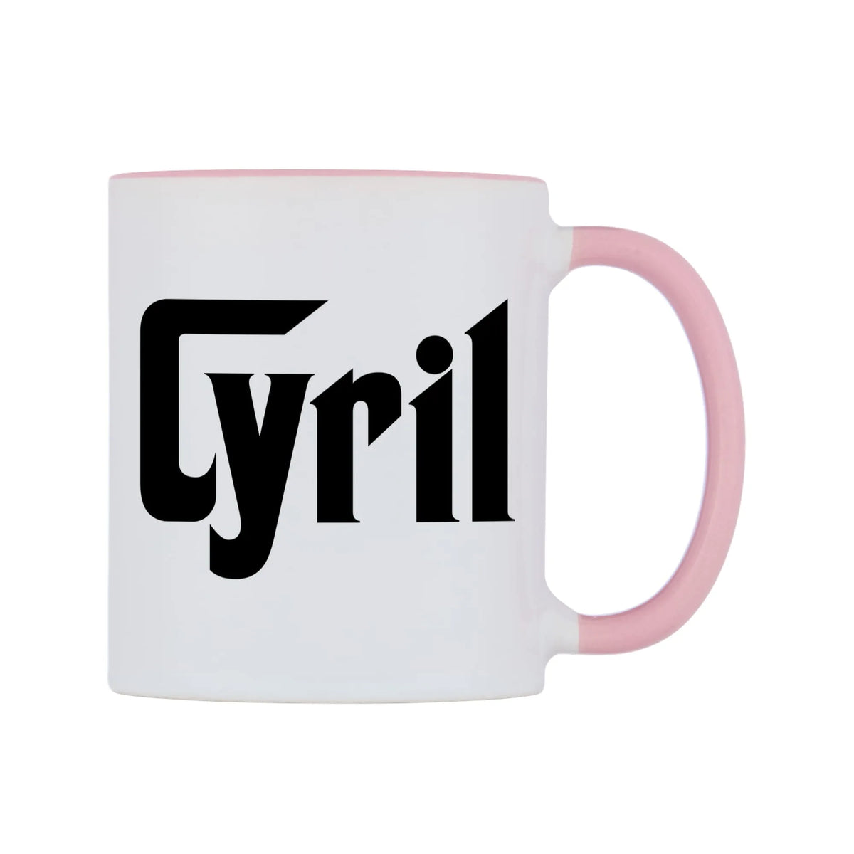Cyril - Godfather Themed Mug — white 11oz gloss mug with a pink inside and handle, left side, on a white background