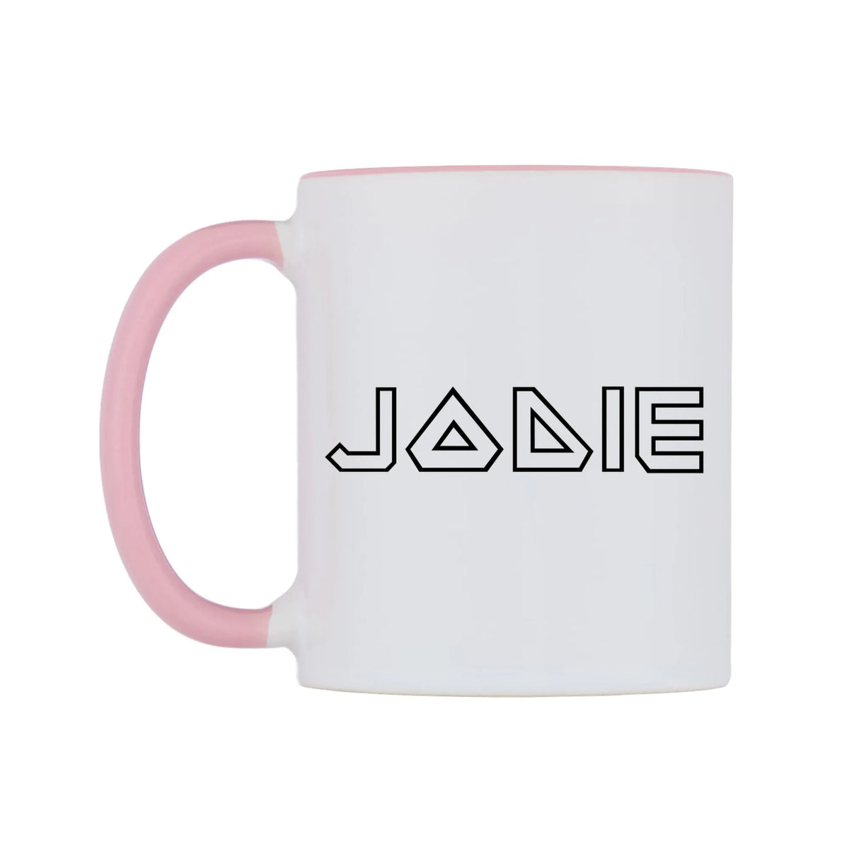 Jodie - Iron Maiden Themed Mug — white 11oz gloss mug with a pink inside and handle, right side, on a white background