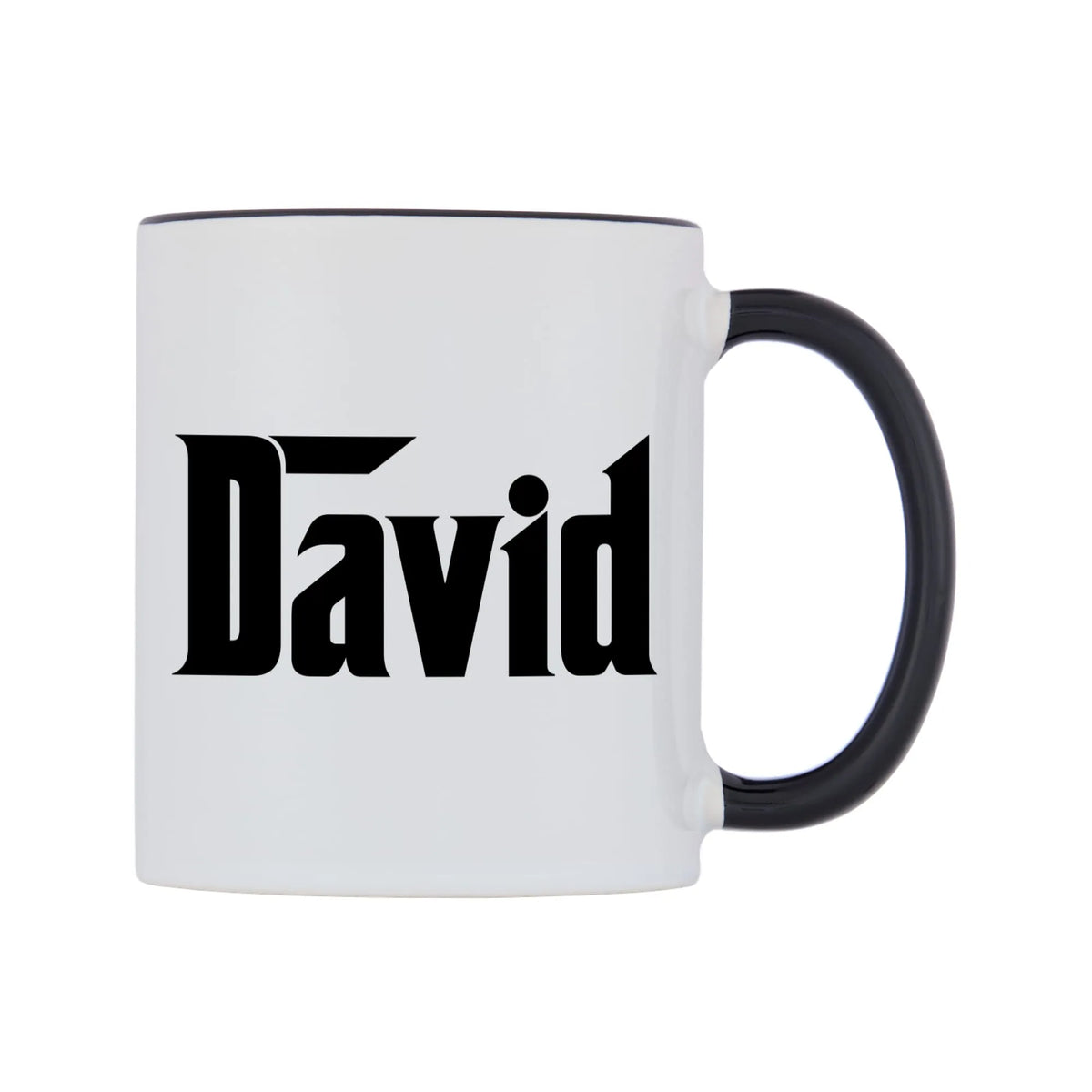 David - Godfather Themed Mug — white 11oz gloss mug with a black inside and handle, left side, on a white background