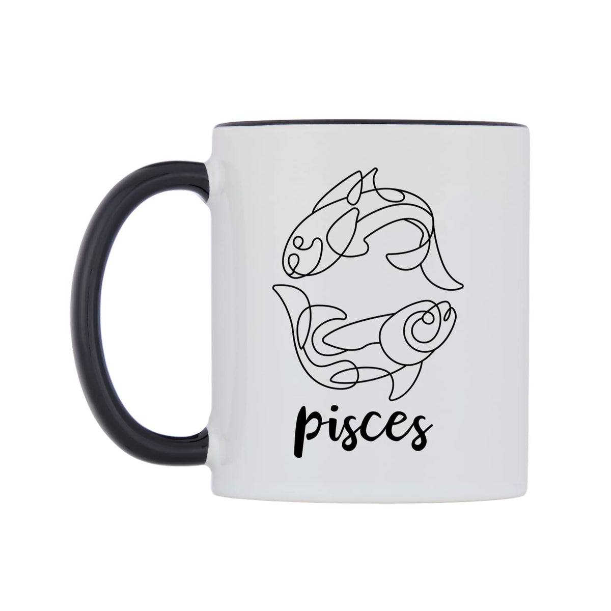 Zodiac Sign Pisces Mug — white 11oz gloss mug with a black inside and handle, right side, on a white background