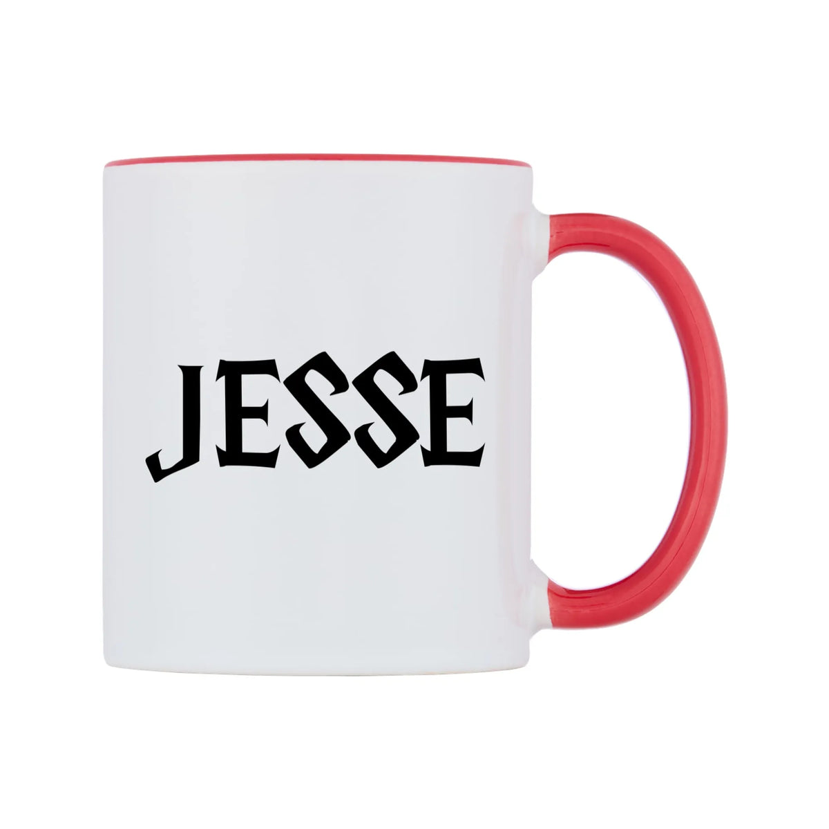 Jesse - Wizard Themed Mug — white 11oz gloss mug with a red inside and handle, left side, on a white background