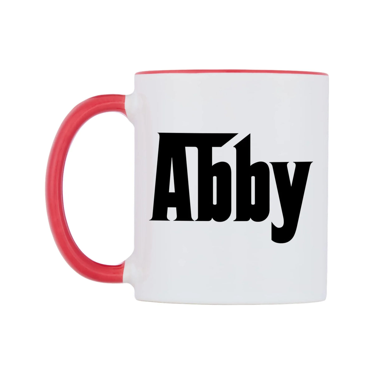 Abby - Godfather Themed Mug — white 11oz gloss mug with a red inside and handle, right side, on a white background