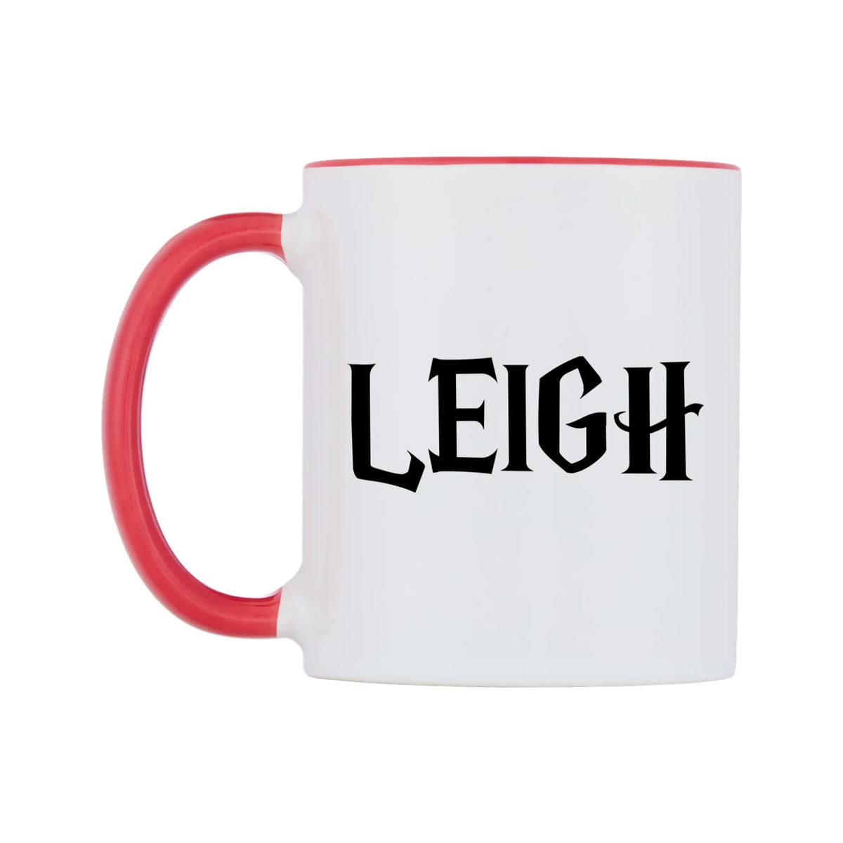 Leigh - Wizard Themed Mug — white 11oz gloss mug with a red inside and handle, right side, on a white background