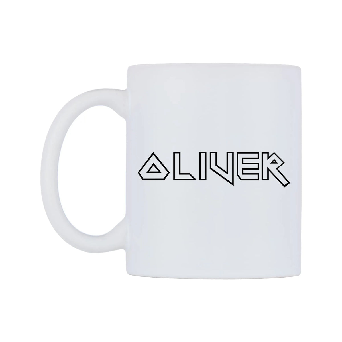 Oliver - Iron Maiden Themed Mug — white 11oz gloss mug, right side, on a white background