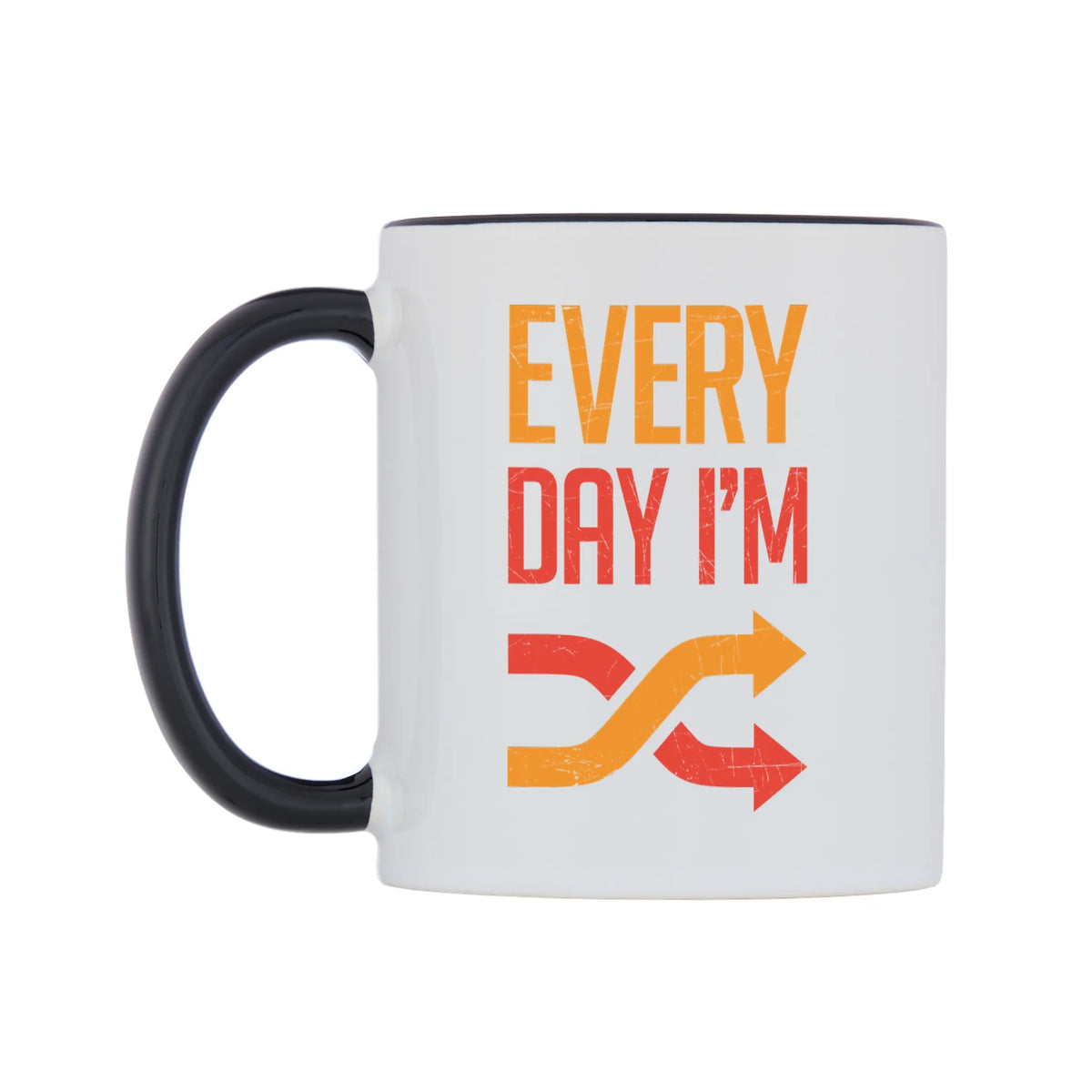 Every Day I'm Shuffling Mug — white 11oz gloss mug with a black inside and handle, right side, on a white background