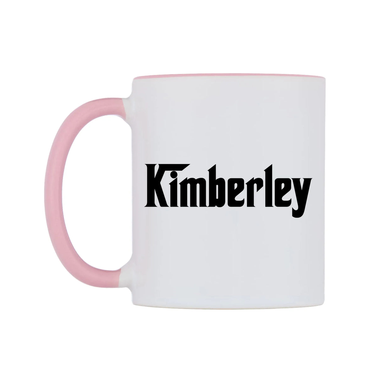 Kimberley - Godfather Themed Mug — white 11oz gloss mug with a pink inside and handle, right side, on a white background