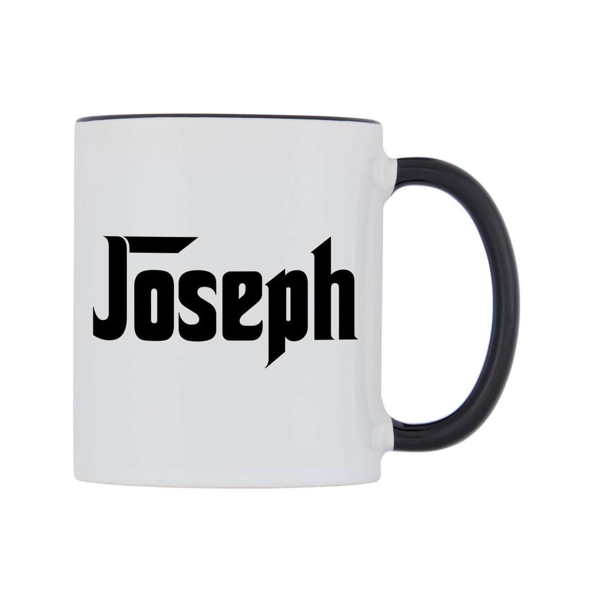 Joseph - Godfather Themed Mug — white 11oz gloss mug with a black inside and handle, left side, on a white background