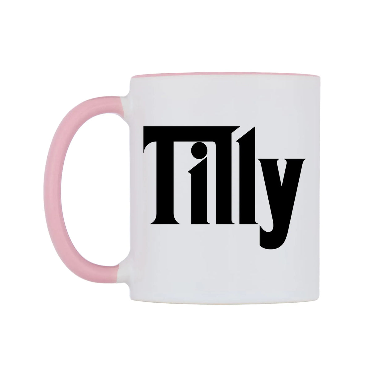 Tilly - Godfather Themed Mug — white 11oz gloss mug with a pink inside and handle, right side, on a white background